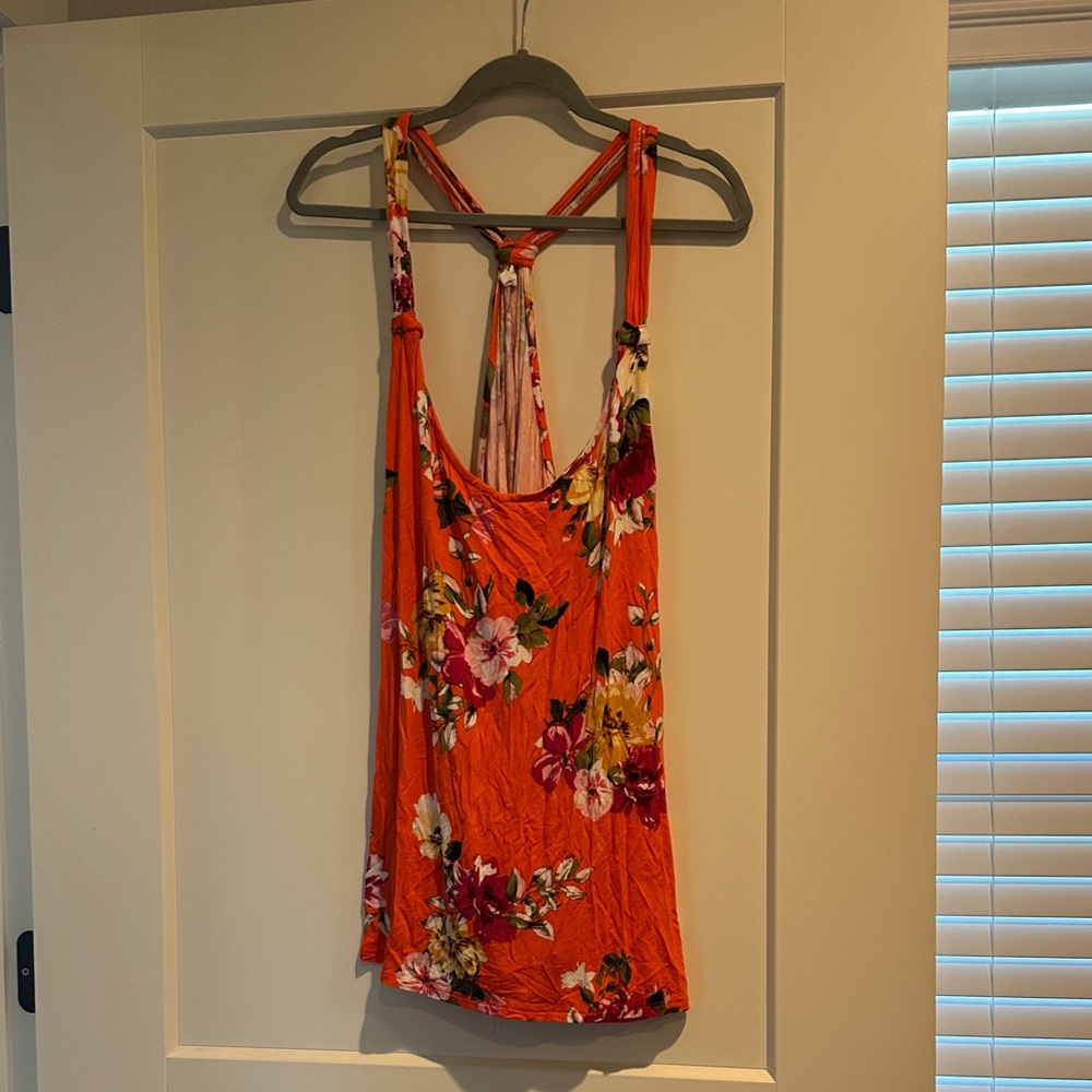 Maurices Orange Floral Racerback Tank Top